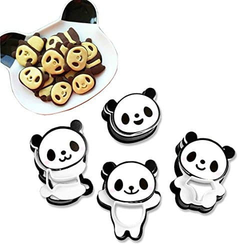 Panda Bear Cookie Cutter Set, 3D Mini Fun Plastic Chocolate Molds Small Decorative Cookie Stamp Kit for Baby Shower, Kids Birthday, Graduation, Party - 4 Piece