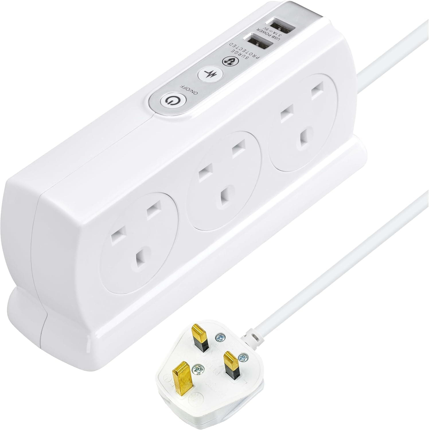 Masterplug Heavy Duty Six Socket Switched Surge Protected Extension Lead with 2 USB Ports, 2 Metre, White