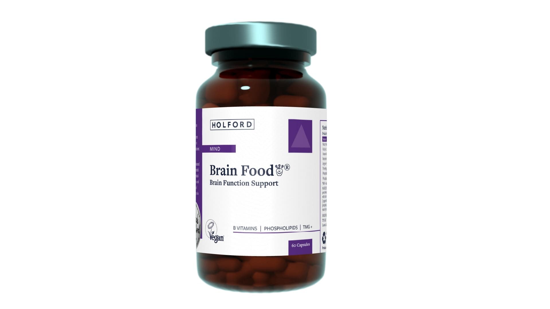 PATRICK HOLFORD Brain Food/Brain Supplement/for Brain Function Support / 8 Nutrients/B Vitamins, Phospholipids, TMG + / Naturally Sourced / 60 Capsules/Vegan/Women & Men