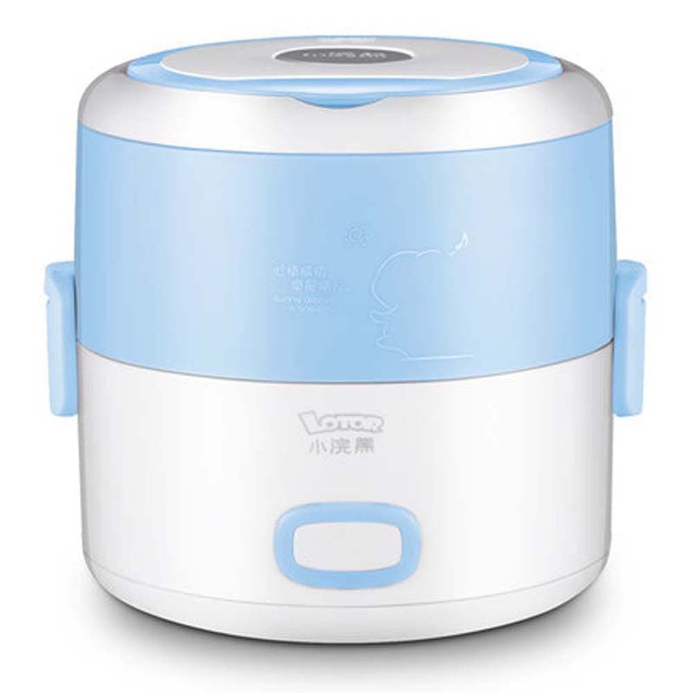 Lotor Mini 2 Layer Lunch Box Electric Portable Multi-Cooker/Rice Cooker & Steamer & Slow Cooker 1.3L Litre Multifunction Stainless Steel Inner Pot Heating Box (Sky Blue)