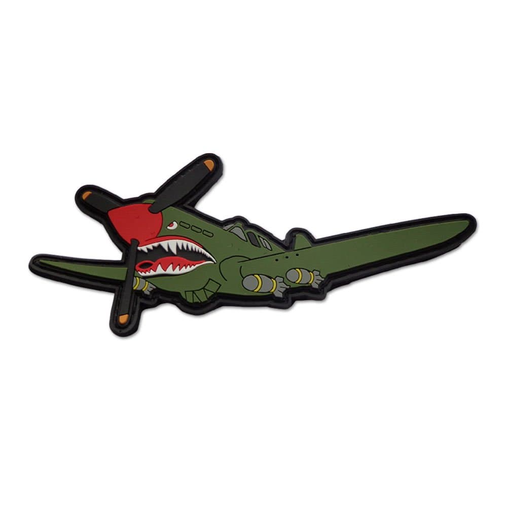 BASTION Morale Patches (P40 Shark Plane) | 3D PVC Patch with Hook & Loop Fastener Backing | Well-Made | Military Combat Badge Patches Ideal for Tactical Bag, Hats & Vest