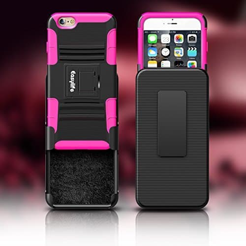 iPhone 6 Stand Case, Easylife iPhone 6 Holster Case Anti-Dirt Anti-Scratch Shockproof Full-body Protective Phone Case Cover with Kickstand and Belt Swivel Clip for iPhone 6 (Rose-red)