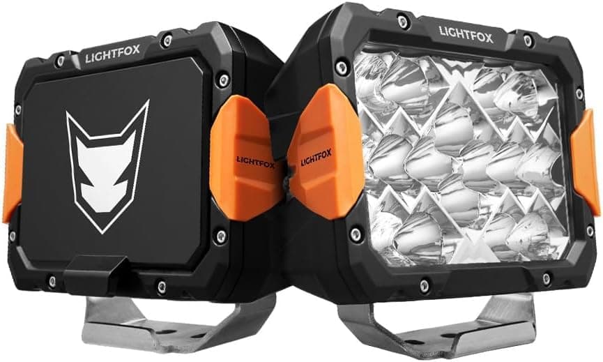 LIGHTFOX 2 PCs 9 Inch LED Driving Light Rectangular, 13,560LM Spot & Flood with Protective Covers & Colour Caps, Adjustable Angle with Wiring Harness, IP68 for Offroad Jeep Wrangler Truck Pickup SUV