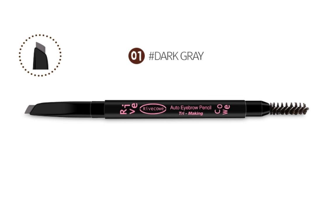 [ Rivecowe ] Tri-Making Auto Eyebrow Pencil 0.105 oz / 3g (#01 Dark Gray)