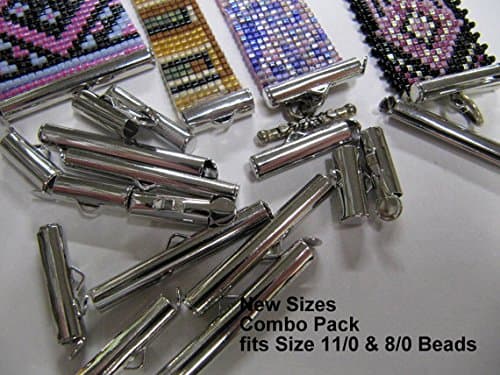 Bead Loom Slider Clasp Combo Pack, 18 Package, 6 Each, 3 Different Sizes,1/2, 3/4, 1 1/4 Inch Long, Fits Size 11 or 8 Beads, Silver Color