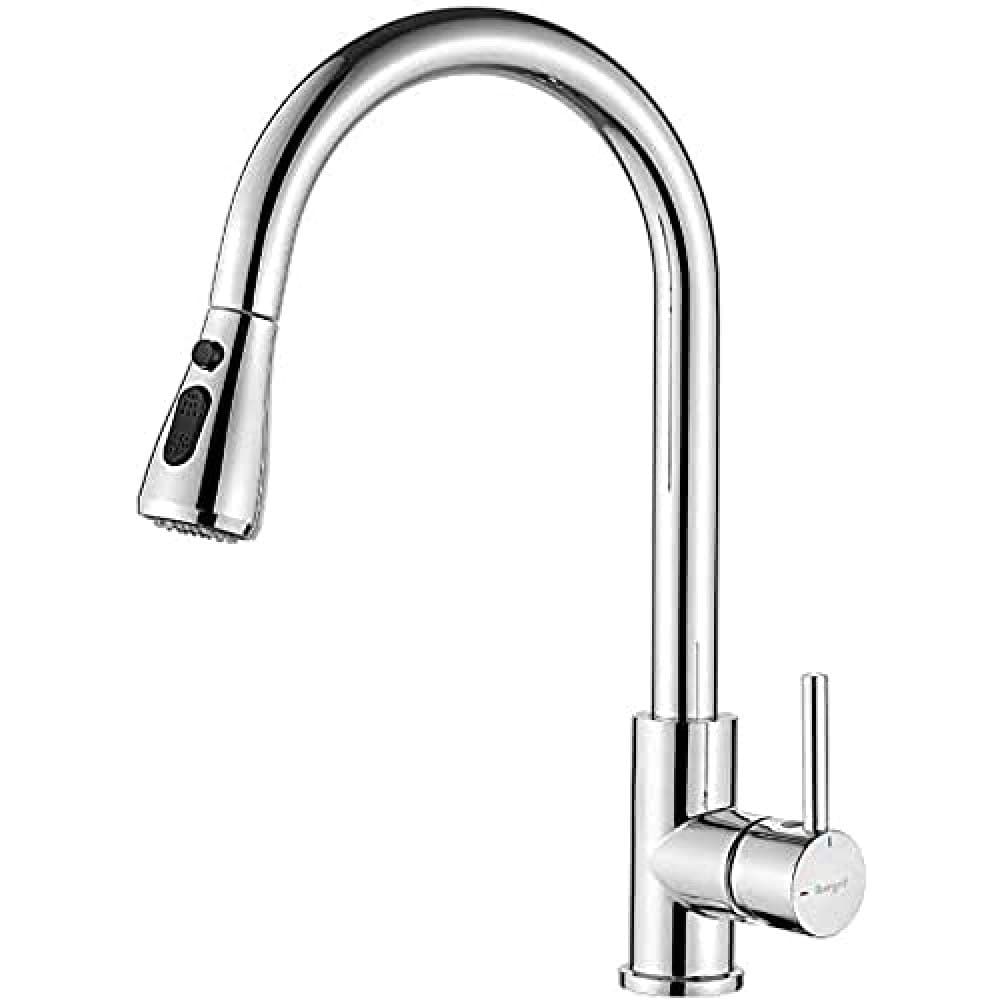 Ibergrif M22136 Kitchen Sink Taps Mixer with Pull Out Spray, High Arc with Dual Spray Mode, Single Handle Lever with UK Standard Fittings, Chrome