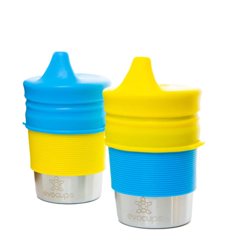 EvoCups | (2 Pack Environmentally Friendly Stainless Steel Sippy Cups (300ml/10oz) for Kids with BPA-FREE Silicone Lids & Sleeves