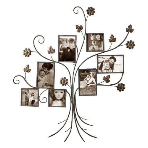 Asense 7-Opening Decorative Bronze Iron Tree Wall Hanging Collage Photo Picture Poster Frame, 4 by 4 and 4 by 6 Inch