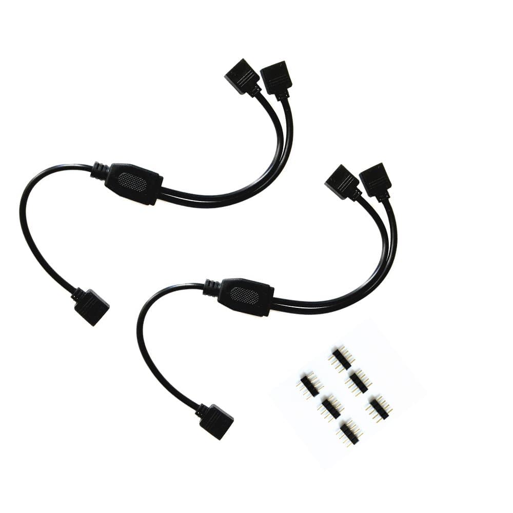 2PCS Black 4 Pins LED Splitter Cable LED Strip Connector 2 Way Splitter Y Splitter for One to Two RGB 5050 3528 Light Strips with 6X Male 4 Pin Plugs -29.5cm/11.6inch Long
