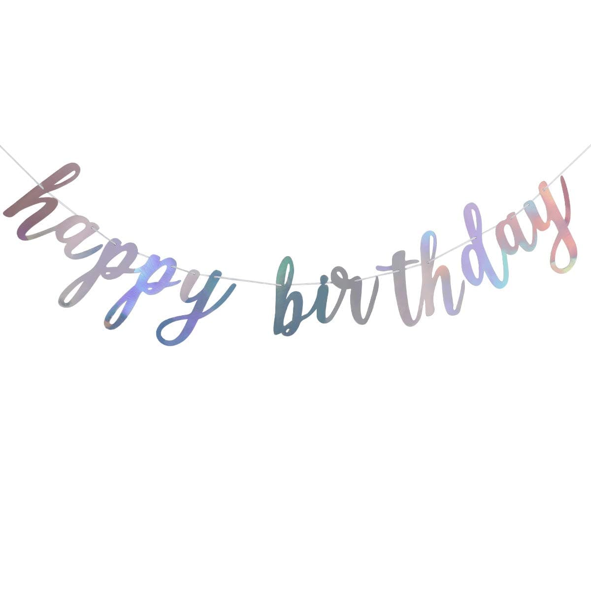 Shiny Happy Birthday Banner Iridescent Happy Birthday Banner, Silver Happy Birthday Sign Banner for Girls Baby Shower Birthday Party Decorations