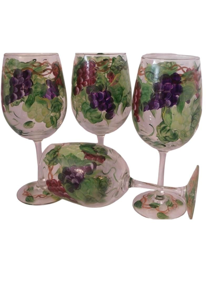 Hand painted multi grape goblets. Set of 4.