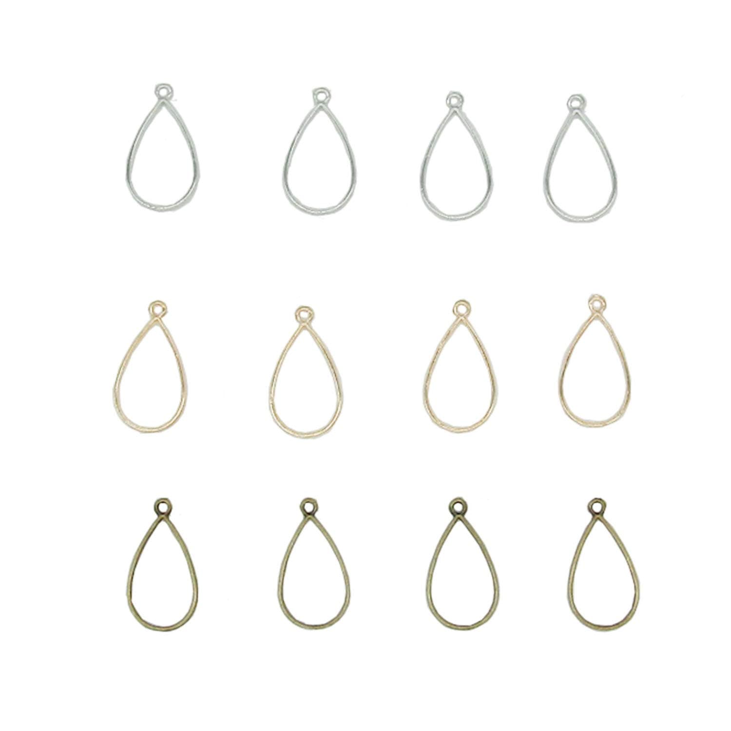 30 Pcs Teardrop Open Back Bezel Pendant Blanks Oval Open Bezels Charm for Resin Crafts Jewelry Making (Silver,Gold,Bronze)