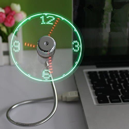 TAKSON USB LED Clock Fan Portable USB Fan with Clock Green LED Light Display Real Time Mini Gooseneck Fan For Laptop PC