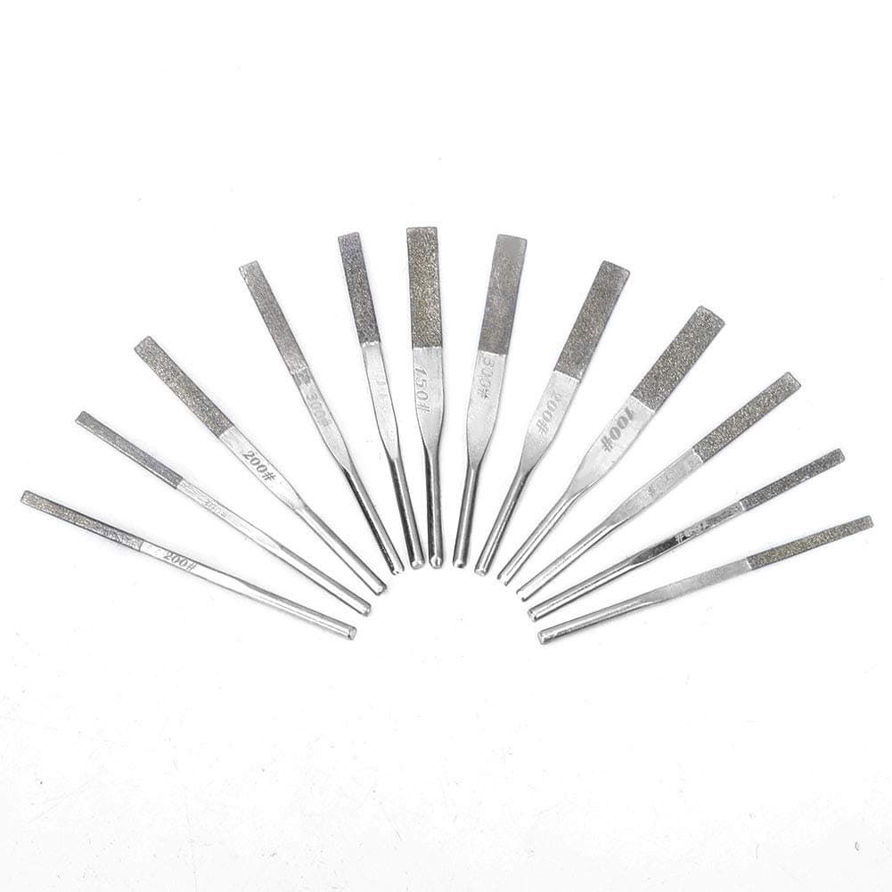 12 Piece Needle File Set, Shank Taper Machine Files for Reciprocating Grinding, 100/150/200/300 Grit