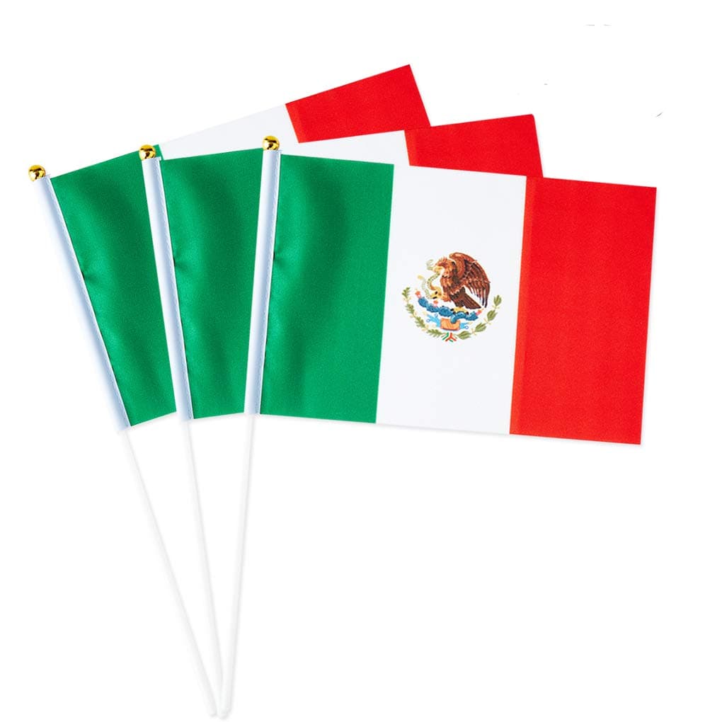 Mexico Flag Mexican Flag, Small Mini Handheld Mexico Flags on Stick, Ideal for Party Parades Sports Events Patriotic Festival Decorations