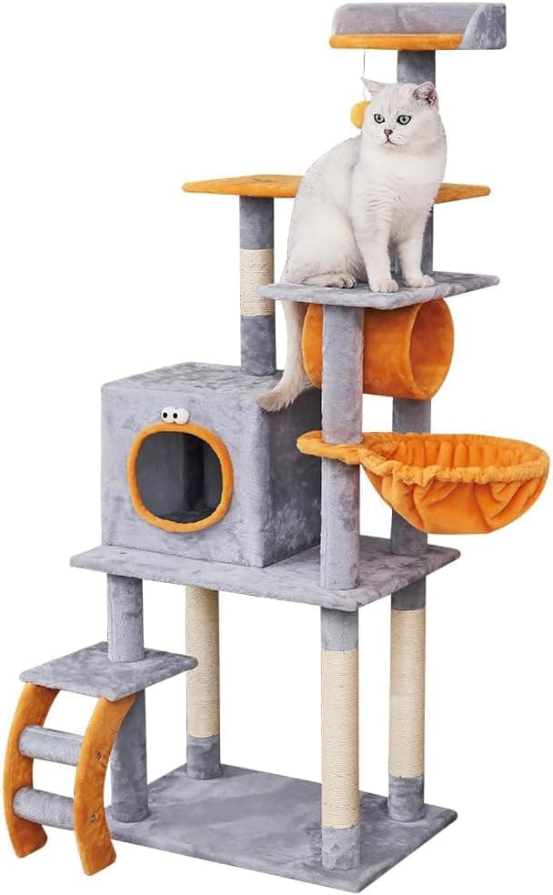 CENXI Cat Tree Tower, 59.8 Inches Multi Level Large Cat Tree for Indoor Cats with Sisal Covered Scratching Posts, Cute Cozy Condo, Cat Activity Center with Cat Tunnel, Top Perch for Large Cat