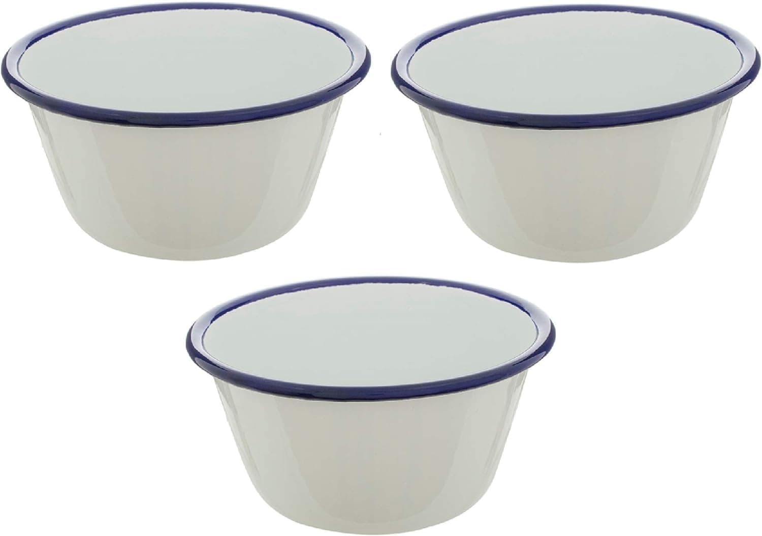Falcon Enamelware 3 x Pudding Basin White 12cm | Enamel Cookware, Enamel Crockery with Lid