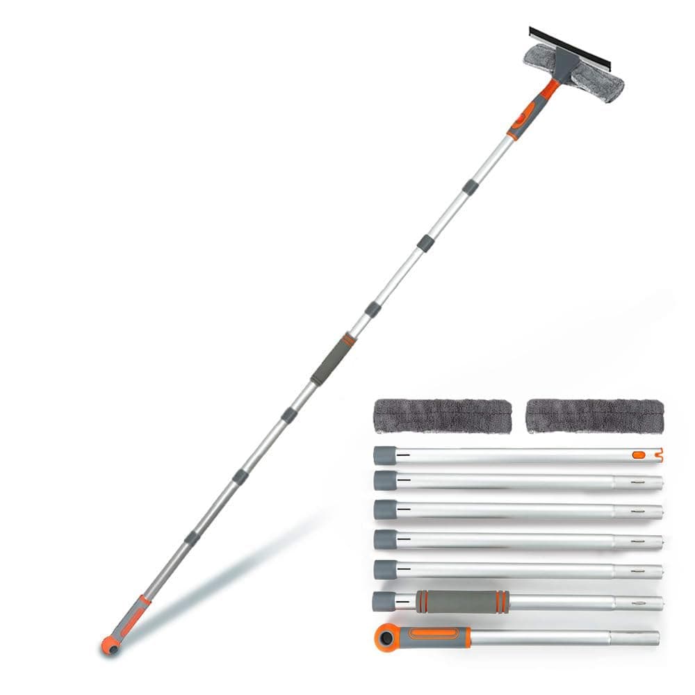 Professional Window Squeegee Cleaner, 2 in 1 Shower Squeegee with Extension Pole, 105‘’ Telescopic Window Washing Equipment with Bendable Head, Glass Cleaning Tools for Indoor/Outdoor High Window