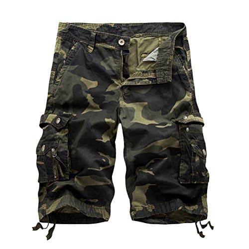 AOYOG Men's Solid Multi-Pocket Cargo Shorts Casual Slim Fit Cotton
