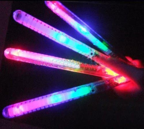 12-pack Light-up LED Blinking Flashing Glow Wand Sticks (8") - Reusable LED Glow Sticks With Multicolor Setting Options - Clear, Pink, and Blue Flashing Wands (4 of Each Color) - Great Halloween Props