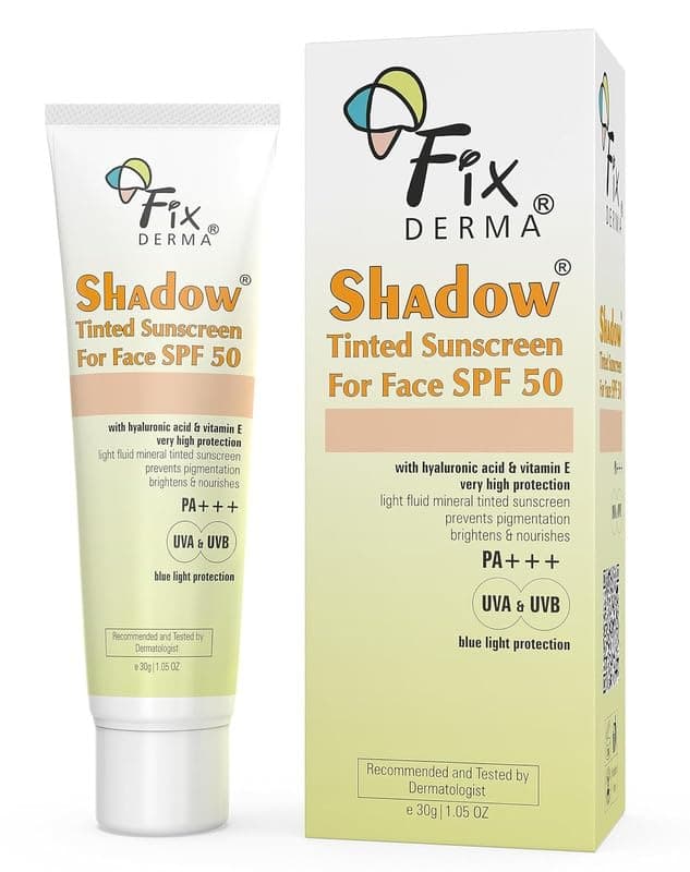 Fixderma Shadow Tinted Sunscreen SPF 50 PA+++ | Sunscreen with Vitamin E | UVA & UVB Protection | For All Skin Types - 30gm