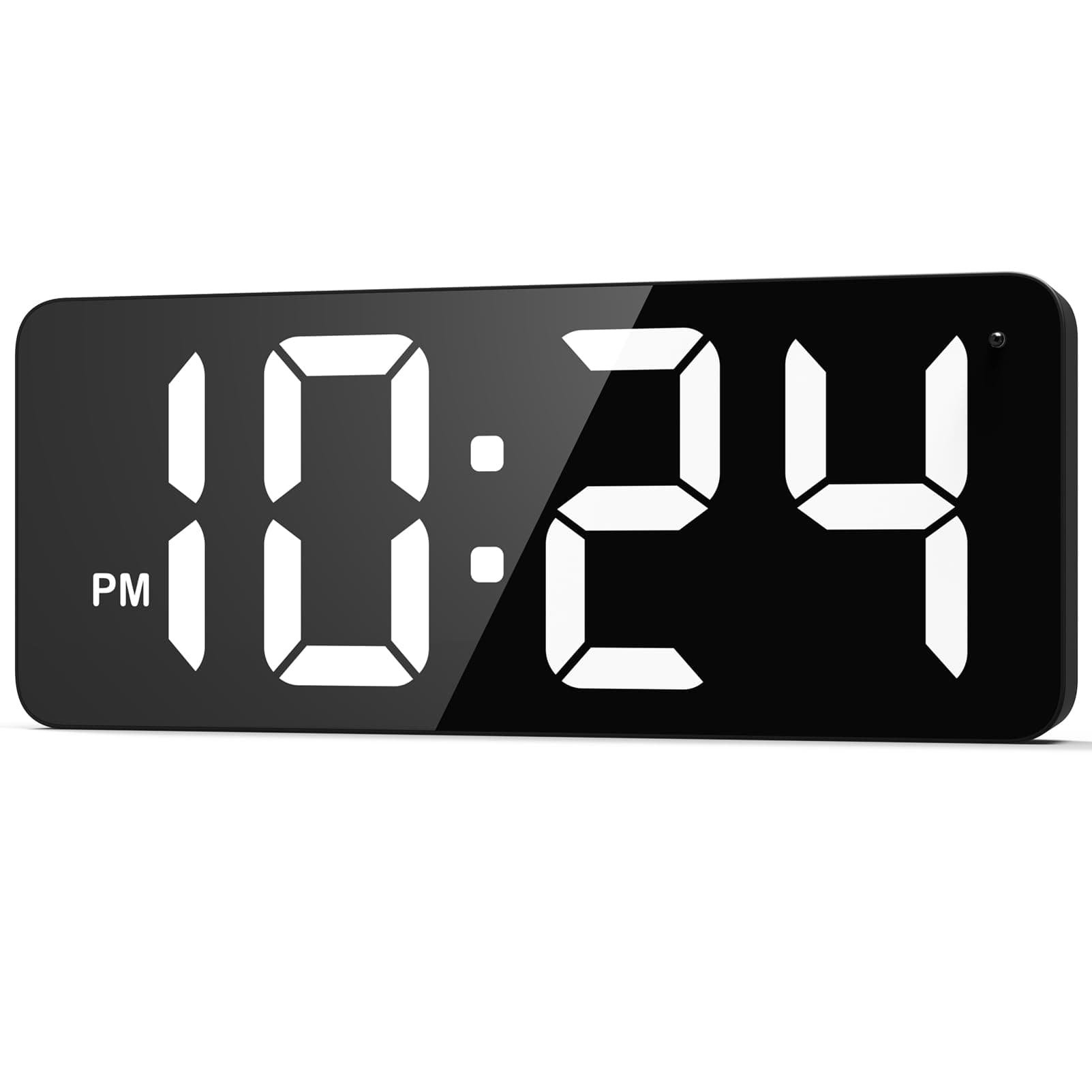 LED Digital Wall Clock with Large Display, Big Digits, Auto-Dimming, 12/24Hr Format, Modern Electric Small Silent Wall Clock for Living Room, Bedroom, Classroom, Farmhouse, Kitchen, Office - White