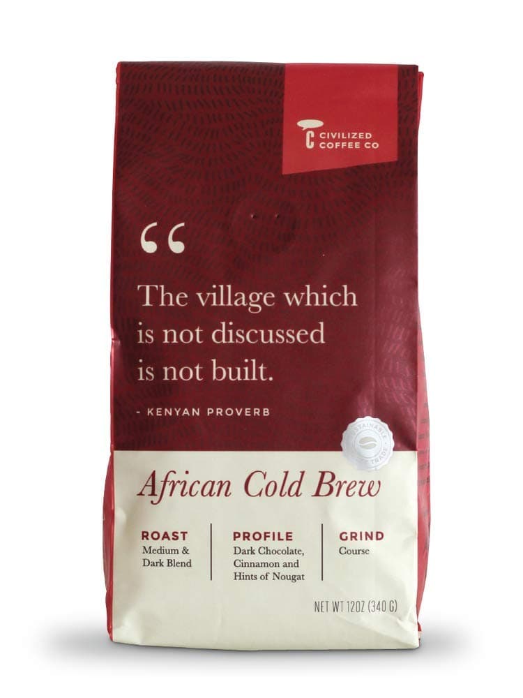 Civilized Coffee Cold Brew Coffee Coarse Ground, African Blend, Medium Dark Roast Arabica Coffee Beans (12oz)