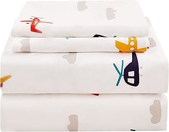 Airplane Kids Sheet Set Twin Size, 3 Piece Soft Printed Microfiber Bed Sheets Deep Pocket