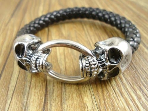 Pop punk, tiger head shape, leather bracelet. (Skull)