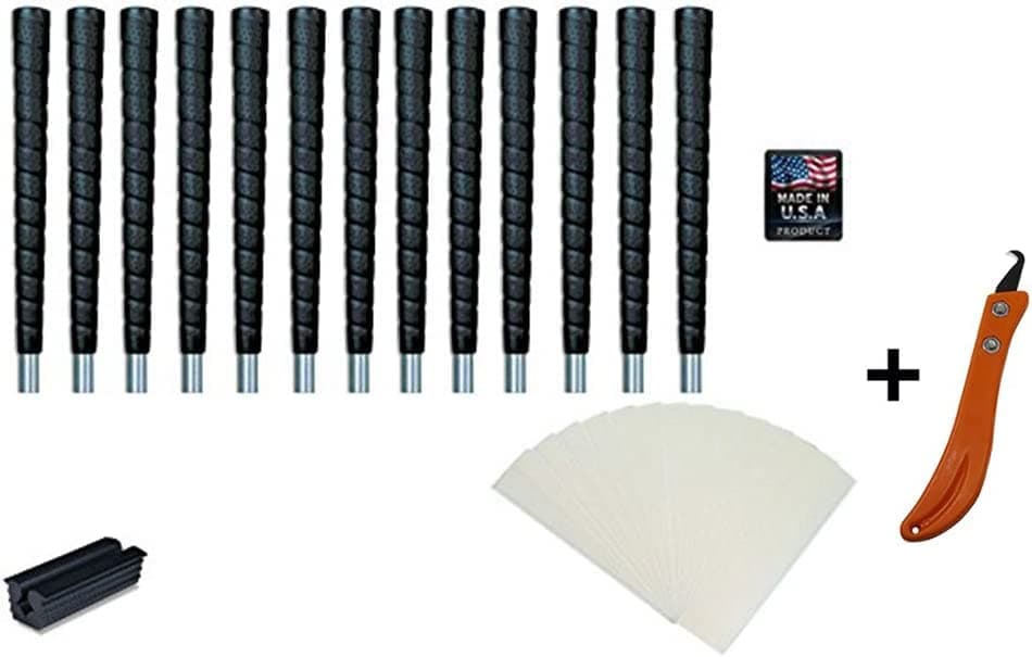 Tacki-Mac Jumbo Size Pro Wrap Golf Grip Kit + Utility Hook Blade (13 grips, Grip tape, clamp, Grip removal hook blade, instructions)