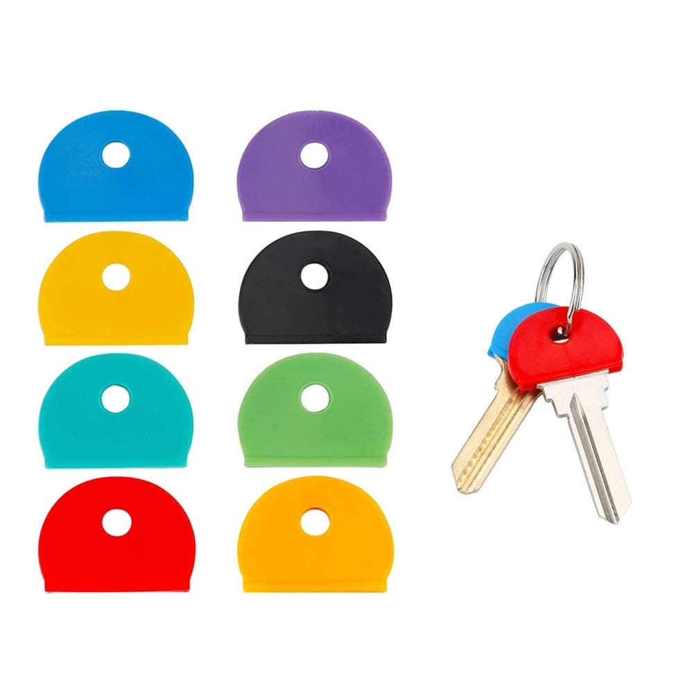 UQUABESO 24 Pieces Plastic Key Cap Covers in 8 Assorted Colors, Key Identifier Ring Label Key Cap Sleeve for House Key Label Tags