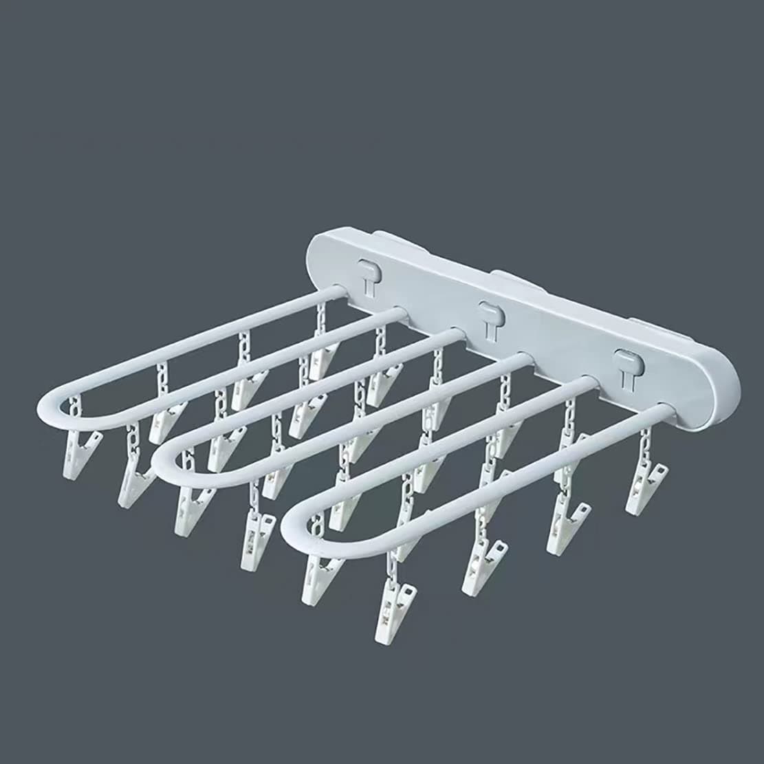 RONTENO ABS One Press Space Save Drying Rack 24 Multi-Row Clips Hanger for Kids Small Clothes, Napkin, Socks (1 Pic, Grey/White)(Acrylonitrile Butadiene Styrene)