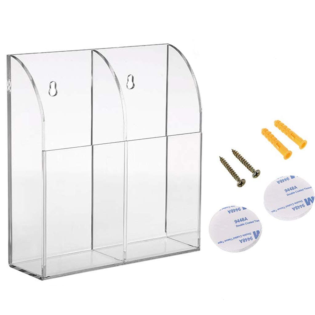 LANSCOERY Transparent Acrylic Remote Control Holder, Wall Mount, Storage Box for Table, Bedside Table, Desk, 2 Compartments, 2 Pieces,