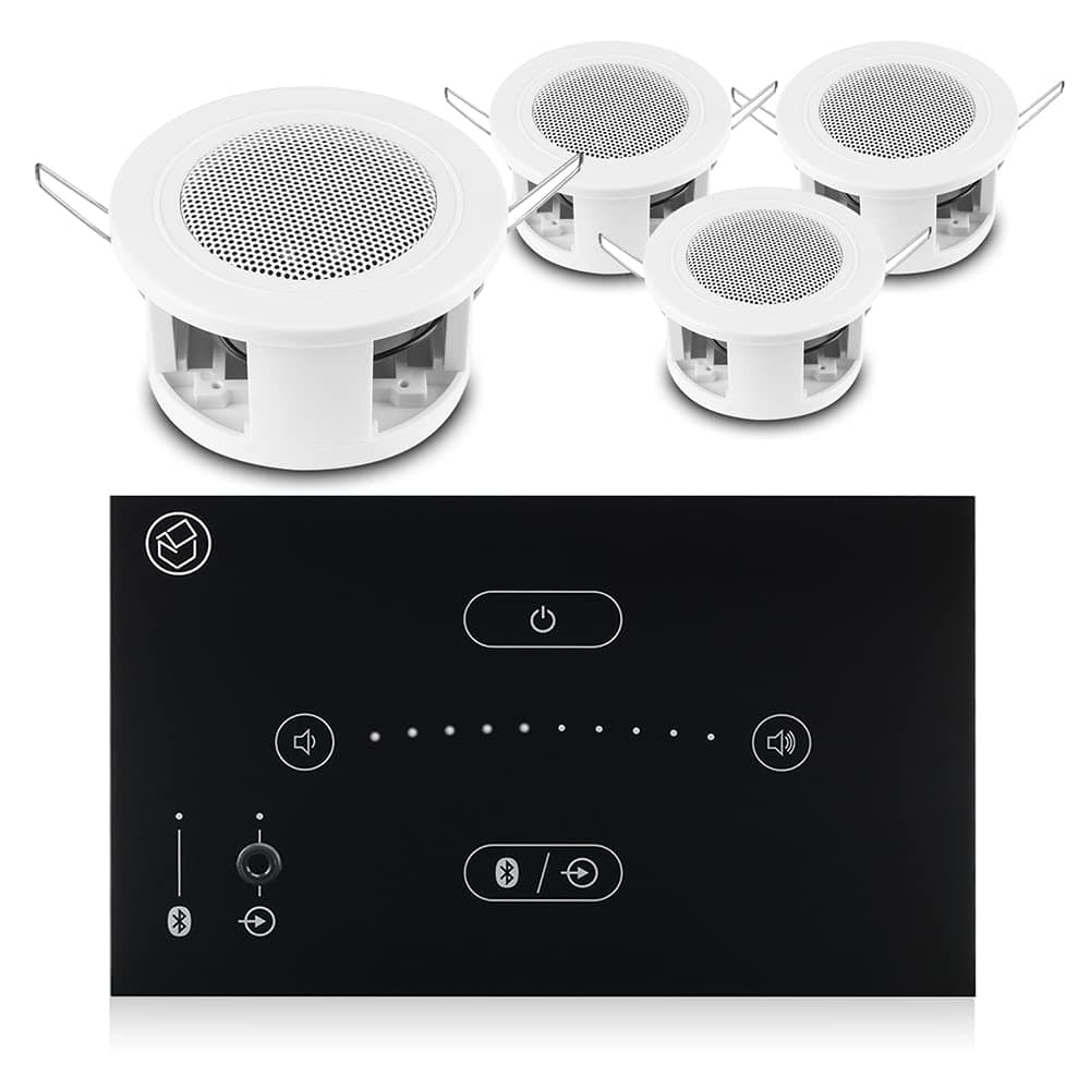 Power DynamicsBluetooth Home Ceiling Speaker System with Systemline E50 Wall Amplifier and 4x 3 CSBA3L