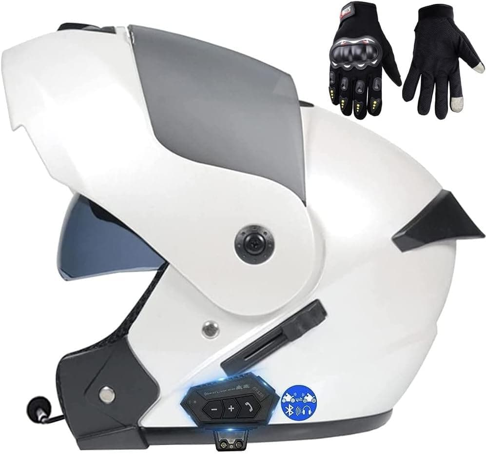 Bluetooth Open Face Motorcycle Helmet Bluetooth Open Face Scooter Helmet Motocross Helmets with Anti-Fog Double Visor DOT/ECE Approved Motorcycle Helmets for Men Adults Women