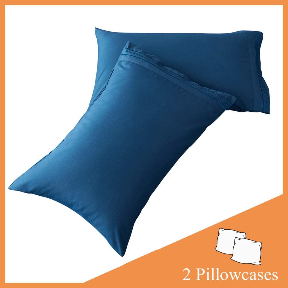 SONORO KATE Luxury Pillowcase Set Brushed Microfiber 1800 Bedding - Wrinkle, (Navy Blue, 2 Pillowcases Standard)