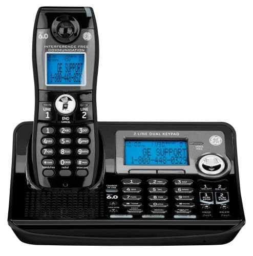 GE Dect 6.0 Digital Black 2-Line Cordless Single Handset Phone with Answering System (28165FE1)