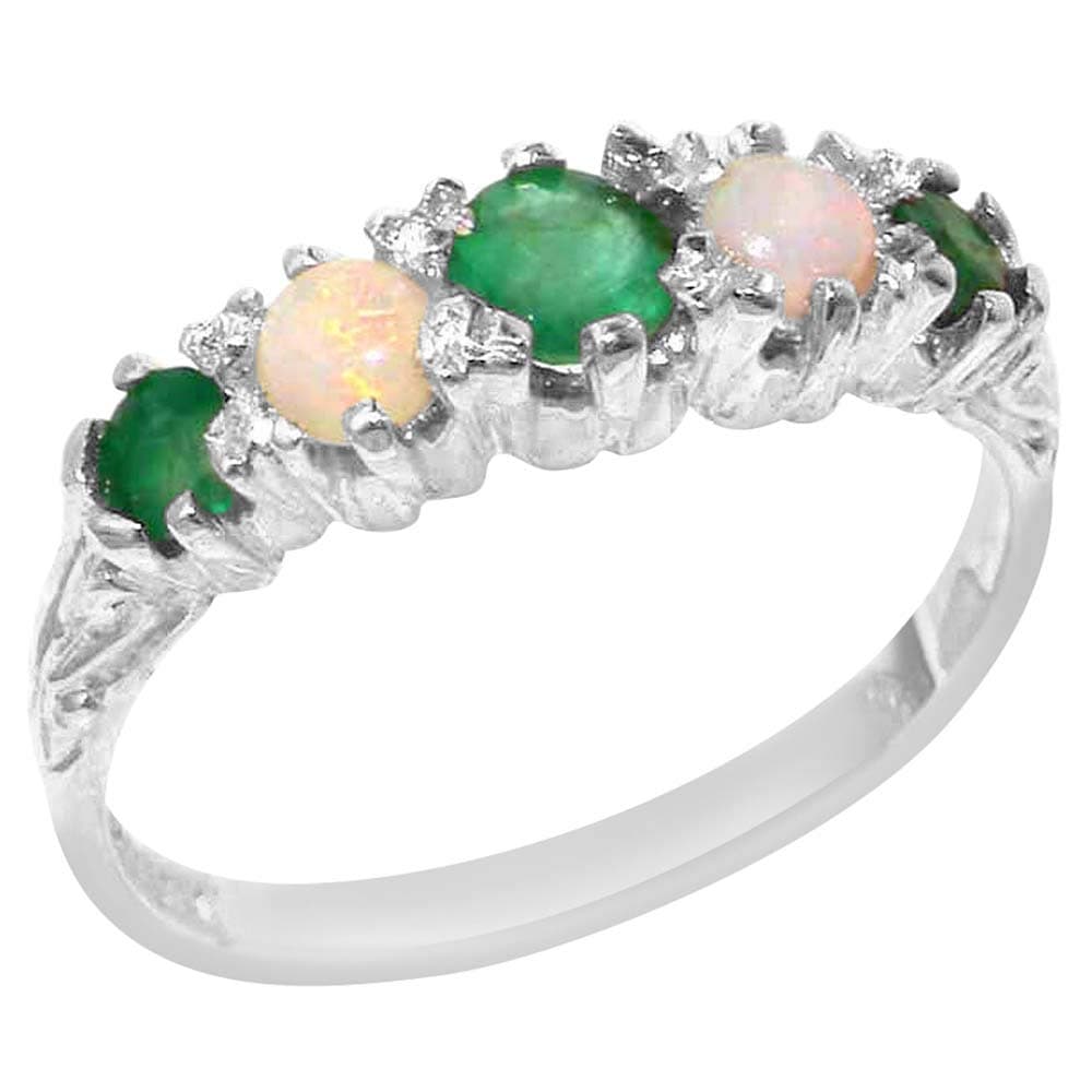 Women's Ring 925 Sterling Silver with Emerald Opal - Sizes 50 to 64