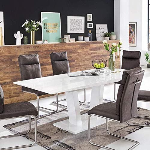 ModaNuvo Large White High Gloss Extending Rectangle Pillar Dining Room Table