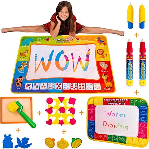 Wow Four Design Two AquaDoodle Mat - one Large Aqua Magic Mat and one Travel Water mat -Educational Toys Gifts for Age 2 3 4 5 6 Year Old