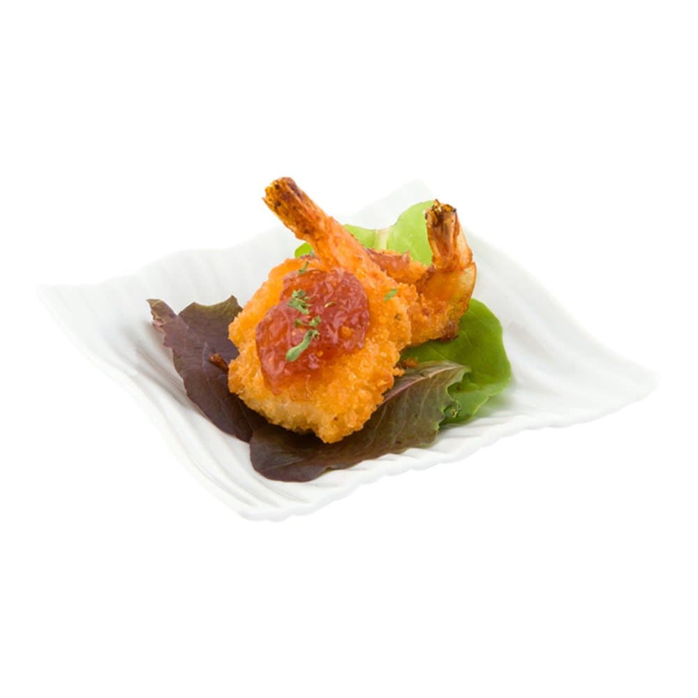 Restaurantware-3.9 Inch Small Porcelain Plates, 10 Rectangle Appetizer Plates - Wavy Design, Serve Snacks or Hors D'oeuvres, White Porcelain Dessert Plates, For Samples or Individual Portions