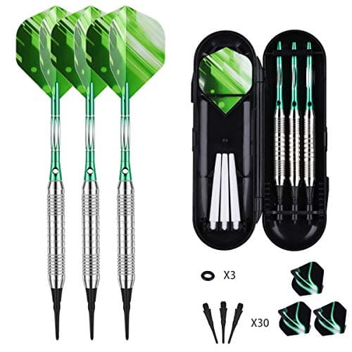 sanfeng Darts Plastic Tip Set - 18g Soft Tip Darts - Nickel Plated Silver Dart Barrel 16 Grams + 50 Anti-Loose O-Rings + 6 Shaft (Aluminum/Nylon 45mm) + 6 Flights + Extra 50 Soft Tips Electronic Dart