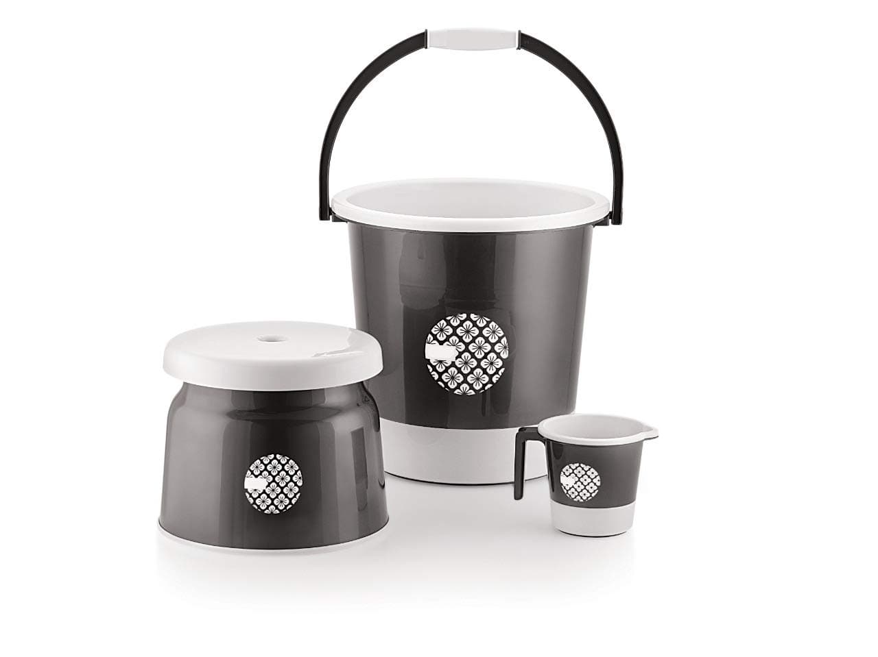 Liza 3 pcs Bathroom Accessories Set Plastic Bath Set Bathroom Bucket 21l, Mug, Stool 3 Piece Combo Set for Home, Kitchen & Bathroom (Black)