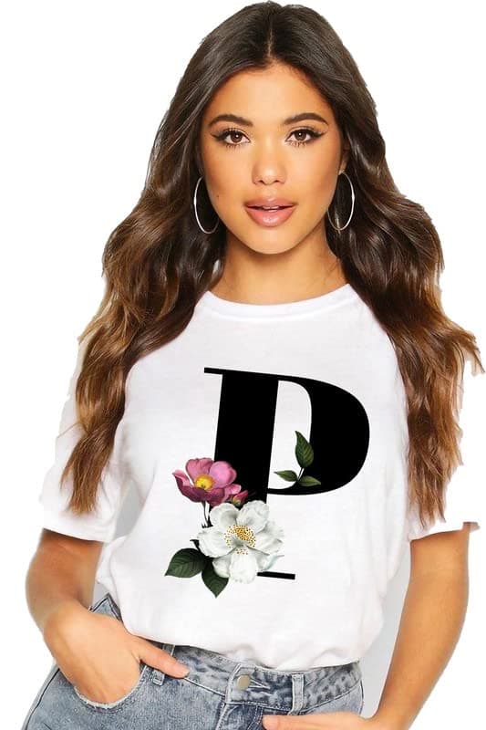VLAM Graphic Flower Print A B C D E F G H I J K L M N O P Q R S T U V W X Y Z A to Z AlphabetTshirt for Men and Women