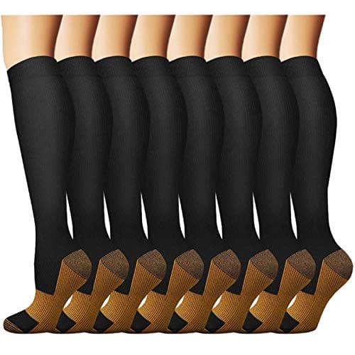 8 Pack Copper Knee High Compression Socks For Men & Women-Best For Running,Athletic,Pregnancy and Travel -15-20mmHg (S/M, Multicoloured)
