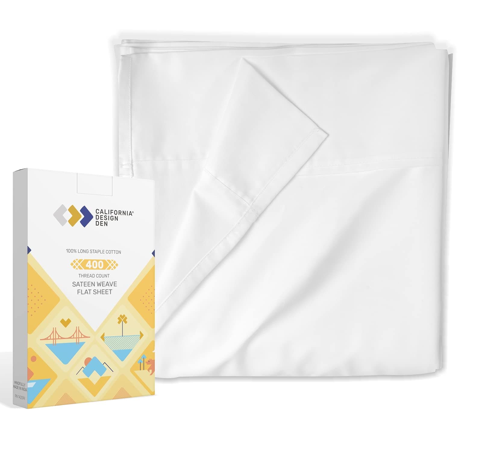 California Design Den White King Size Flat Sheet Soft & Durable, 100% Cotton, 400 Thread Count Sateen, Smooth & Breathable Top Sheet Only (Pure White)