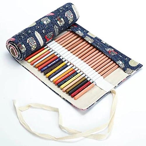 Creative Canvas Roll Up Pencil Case Large Capacity Pen Pencil Pouch Holder Color Pencils Wrap Stationery Case Pencil Organizer for Student Artist Traveler Gifts Owl Pattern 36 Slots