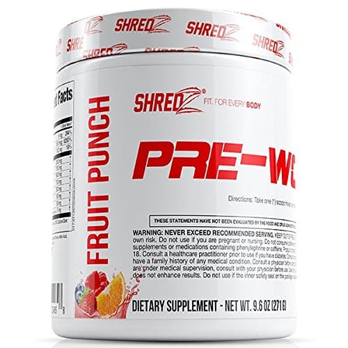SHREDZ Pre-Workout Supplement Designed for Men Increases Energy and Boosts Performance - Fruit Punch 9.6oz