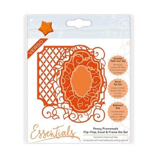 TONIC STUDIOS Flip Flop, Frame & Easel Die Set-Peony Promenade, Metal, Grey, 18 x 15 x 0.3 cm