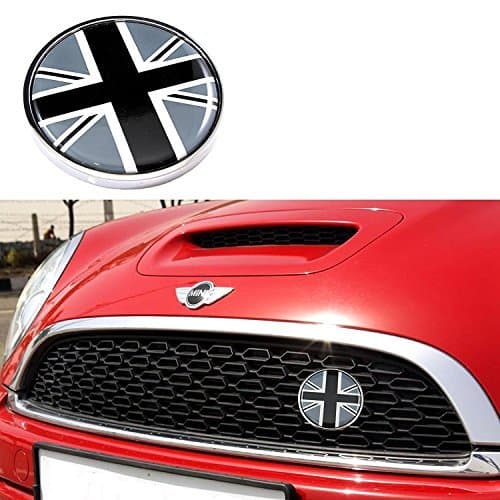 Xotic Tech 3D Front Bumper Grill Emblem Badge w/Holder UK Flag Compatible with Mini Cooper R50 R55 R56 R57 R58 F54 F55 F56 F57 F60 R60 R61 Clubman Hatchback Countryman (Black + Gray)
